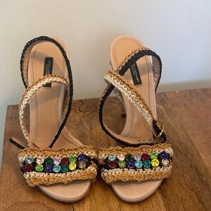 Dolce & Gabbana Black and Tan Embellished Sandals